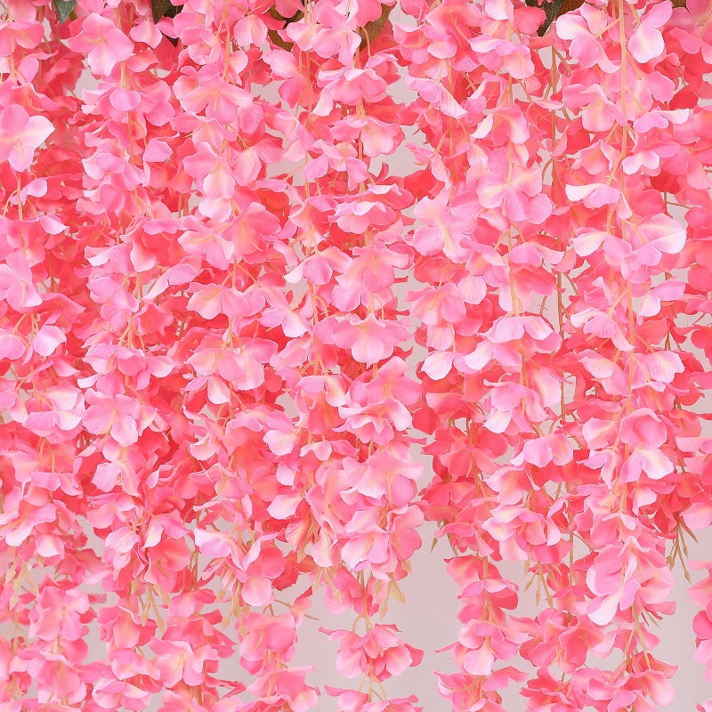 Duovlo 12 Piece Artificial Silk Wisteria Vine 3.6 Feet Ratta Hanging Flower Garland String Home Party Wedding Decor (Dark Pink) - Image 4